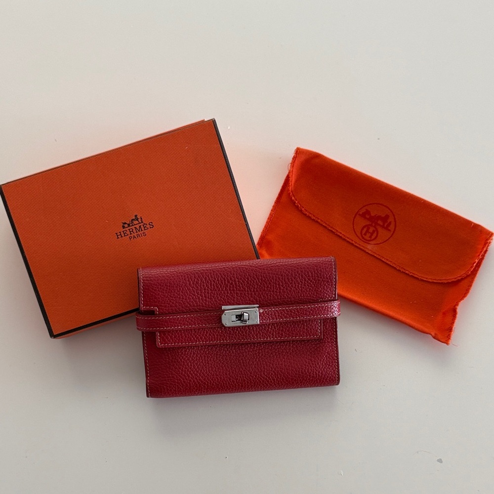 Hermes 2008 Rouge Venitienne Chevre Mysore Kelly Wallet Purse